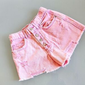 Zara Pink Distressed Denim Shorts Streetwear Barbiecore Grunge Sz Says 13-14 *M*